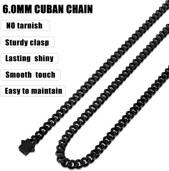 Fiusem 3.5mm Cuban Link Chains for Men, Silver Tone/Black/14K Gold Plated Stainless Steel Necklace Chain, Mens Necklace 16, 18, 20, 22, 24, 26, 28 Inch