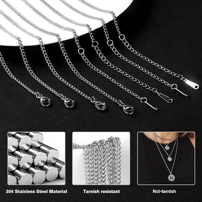 Cadikez 24PCS Stainless Steel Curb Chain Necklace Bulk, 2mm 18inch Stainless Steel Finished Flat Twisted Link Chains for Necklace Jewelry Making