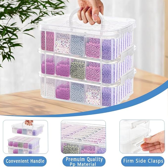 120pcs Bead Storagebead organizer boxes,3-Tier bead organizer boxes and craft storage boxes,Bead storage Stackable portable box,DIY Jewelry Craft Nails, Bracelets, Jewelry, (120pcs 2.09 x 1.57 x 0.8)