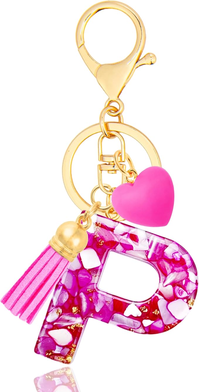 Initial Keychains for Women with Cute Heart Resin - Alphabet Letter Keychain for Bag, Backpacks, Purse or Car key