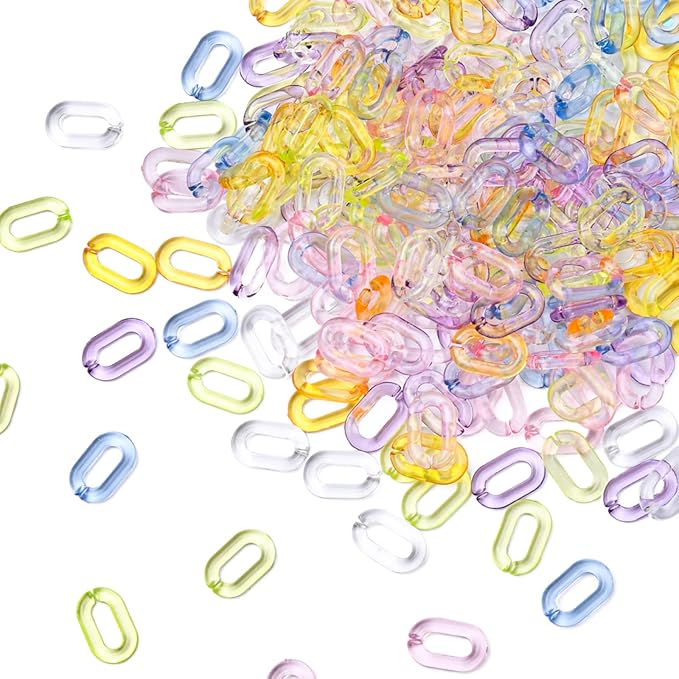 LiQunSweet 600Pcs 6 Colors Acrylic Linking Rings Quick Link Connectors Hook Chain Links Colored Link Connectors for Jewelry Making