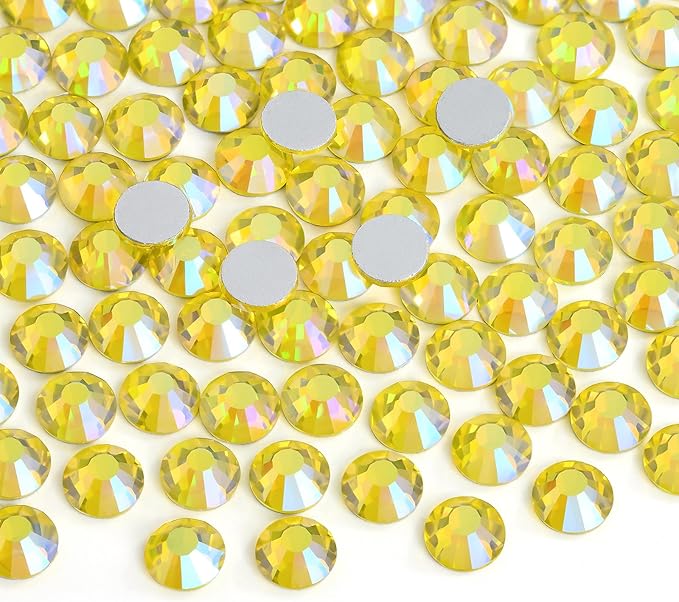Jollin Glue Fix Crystal Flatback Rhinestones Glass Diamantes Gems for Nail Art Crafts Decorations Clothes Shoes 8.4mm (ss40 144pcs, Lemon AB)