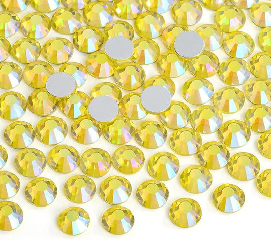 Jollin Glue Fix Crystal Flatback Rhinestones Glass Diamantes Gems for Nail Art Crafts Decorations Clothes Shoes 8.4mm (ss40 144pcs, Lemon AB)