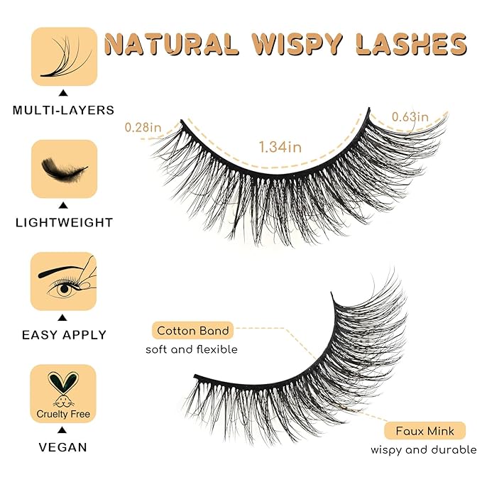 APCYUST Wispy Eyelashes Natural Cat Eye Lashes Short Mink Lash Strips Fluffy Fake Cateye Eyelash 14 Pairs False Volume Eye Lash Pack Natural Look