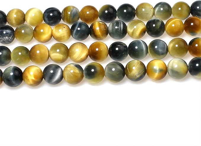 MJDCB Stone Beads 12mm 30pcs Round Yellow Blue Tiger's Eye Loose Gemstone Bead Charms for Jewelry Making Bracelet Necklace Earring Pendant