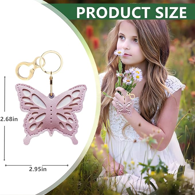 Leather Keychain Holder Case Compatible with AirTag,Cute Protective Apple Air Tag Cover with Keychain Ring,Anti-Scratch Finder GPS Tracker Case for Wallet Keys,Bag,Pets(Pink Butterfly)