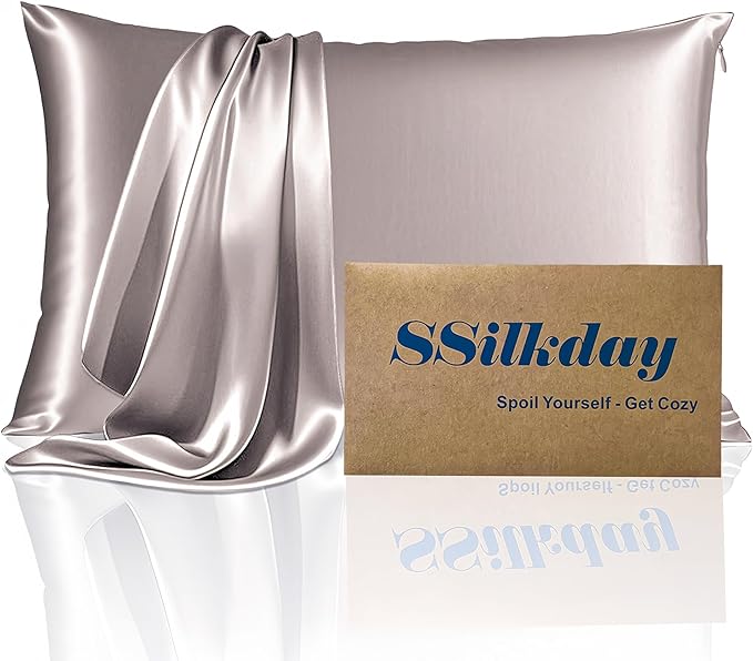 Mulberry Silk Pillow Cases with Zipper, Ultra Smooth Soft Breathable Cooling Pillow Cases for Hot Sleepers, Silk Satin Pillowcase for Hair and Skin, Gifts for Women (Taupe, Standard Size, 1 Pack)