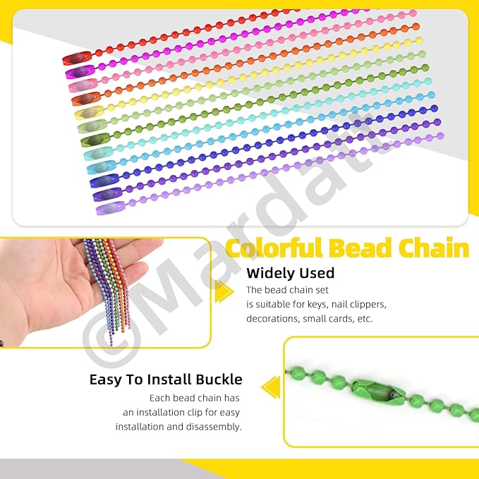 160Pcs Colored Ball Bead Key Chain, Key Rings, Metal Lobster Claw Clasps Kit, Dog Tag Chain with Connectors, Spring Key Ring Buckles, Lanyard Swivel Snap Hooks for DIY Crafts