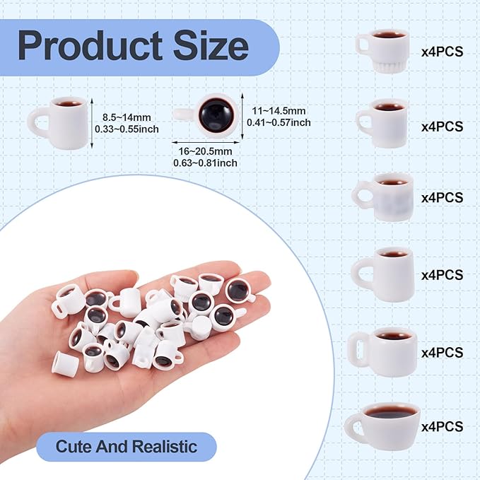 Beadthoven 24Pcs Min Resin Coffee Cups Miniature Food for Dollhouse Mini Drinks Cups Kitchen Accessories Sets Coffee Mug Figures for Micro Landscape Party Decor Keychain Earrings DIY Jewelry Making