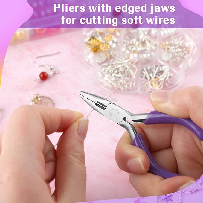 SPEEDWOX 3 Inches Chain Nose Pliers with Cutter, Purple, Jewelry Making Miniature Pocket Plier, Needle-Nose Pliers, Wire Cutters, Jewelry Pliers, Jewelry Making Tools