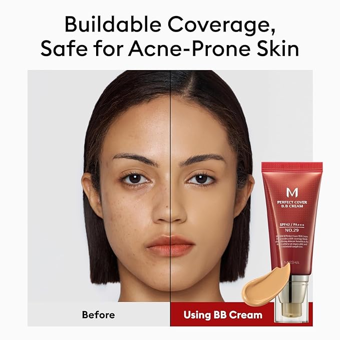MISSHA M Perfect Cover BB Cream No.29 Caramel beige for Medium with Warm Skin Tone SPF 42 PA +++ 1.69 Fl Oz - Tinted Moisturizer for face with SPF
