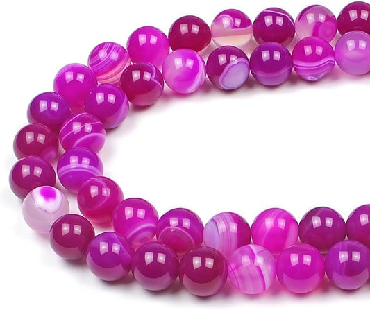 MJDCB Natural Stone Beads Rose Red Stripe Agate Round Loose Beads for Jewelry Making DIY Bracelet Necklace (8mm)