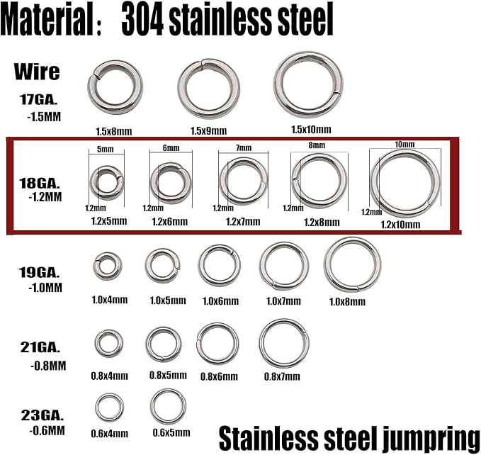 1000 pcs Mix 5mm 6mm 7mm 8mm 10mm Stainless Steel Rings Jump Rings Connector Rings for Jewelry Making Necklaces Bracelet Earrings Keychain DIY Craft (M535)