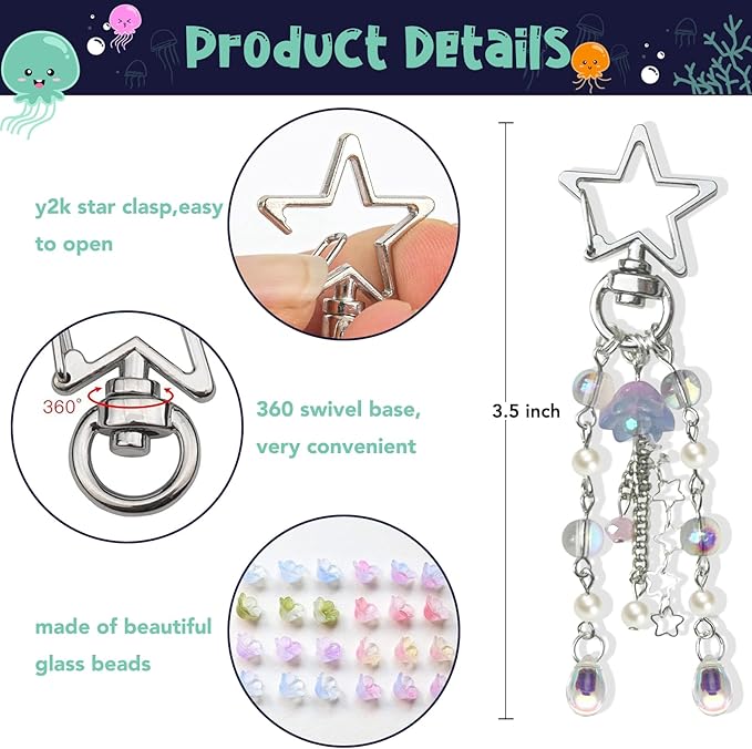 Agromusk Jellyfish Keychain,Cute Y2K Car Keychains for Women Girls Jellyfish Bag Charms Purse Accessories Star Jelly Decor