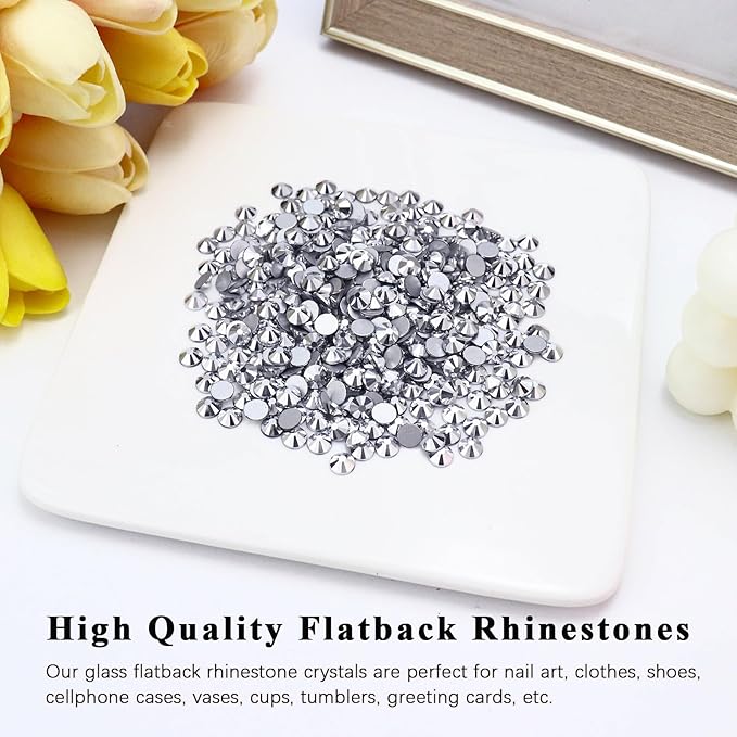 SS4/1440PCS Flatback Crystal Rhinestones Round Gems for Nail Art and Craft Clothes Glue Fix, Mine Silver (1.5-1.7mm)