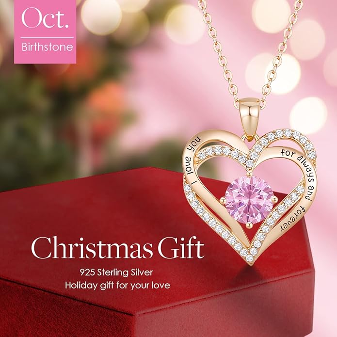 CDE Forever Love Heart Necklaces for Women, Wedding Anniversary, Birthday Mothers Day Christmas Day Gifts for Mom, Mother, Wife, friend, S925 Silver Jewelry with Birthstone Pendant