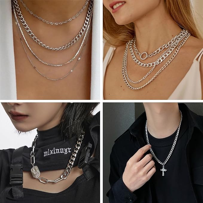 [16.5 FT] Silver Curb Chains for Jewelry Making, 7mm Wide 304 Stainless Steel Cuban Link Chain Roll Bulk for DIY Jewelry Making Craft