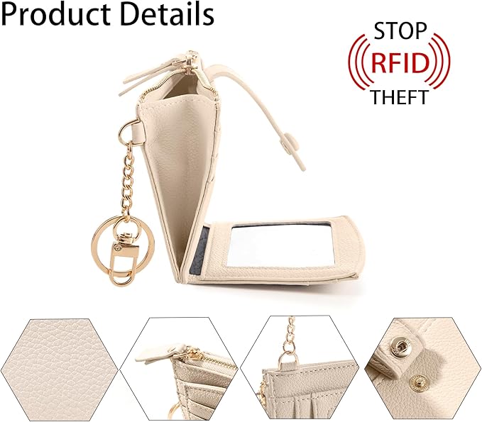 Keychain Wallet Wristlet Small Credit Card Holder Bracelet Key Chain Purse Bangle Tassel Beads Key Rings for Women