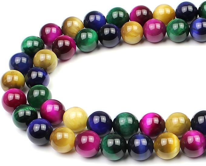 MJDCB Stone Beads 8mm 43pcs Round Mixed Color Tiger's Eye Loose Gemstone Bead Charms for Jewelry Making Bracelet Necklace Earring Pendant