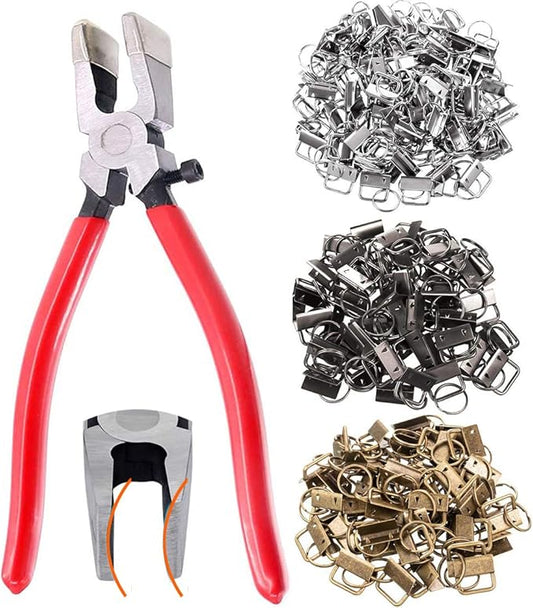 Qovydx 40PCS Key Fob Hardware Set, 39PCS 1 Inch Keychain Hardware with 1PCS Key Fob Pliers for Wristlet Keychain and Lanyard Making Supplies
