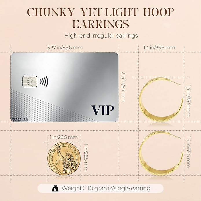 Eyeshock Chunky Gold Hoops Hypoallergenic Thick Statement Earrings for Women 18K Gold Plated Wide Hoop Earrings with Sterling Silver Post