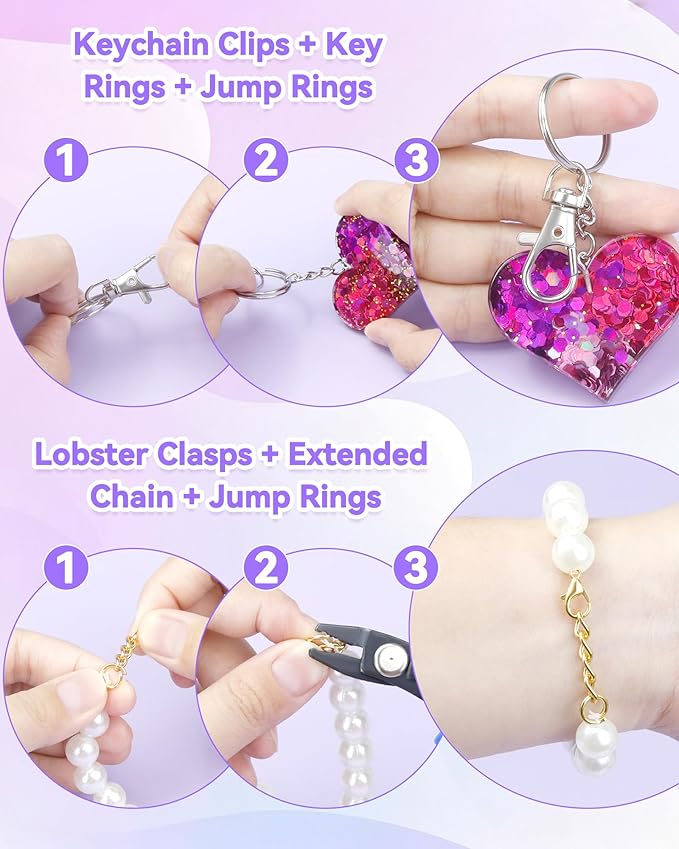 990PCS FIVEIZERO Keychain Making Kit - Keychain kit with Key Ring, Key Chain Clip, Lobster Claw Clasps, Swivel Snap Hook, Jumprings & Extender Chain for Crafts, DIY Projects and Jewelry Making