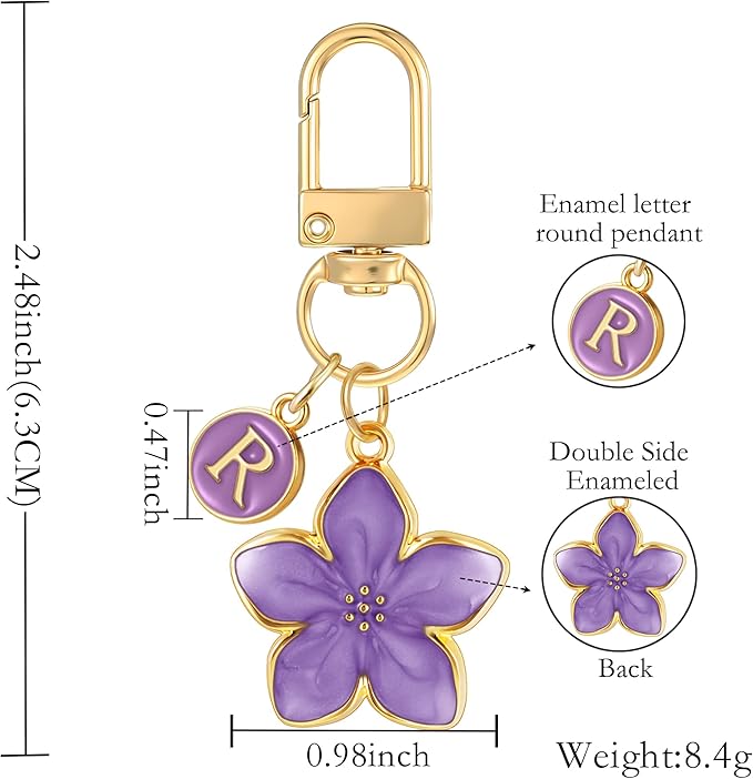 XGALBLA Cute Flower Initial Letter Keychain for Women, Flower Charms, Bag & Purse Charms for Handbags & Backpacks Accessories