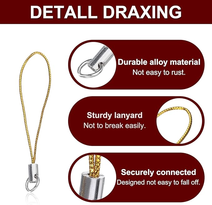 HARFINGTON 100Pcs Clasp Cords Clasp Strap Lanyard Charm Short Finger Rope with Lobster Clasp for Cellphone Cases Keychain DIY Jewelry Making, Gold Tone