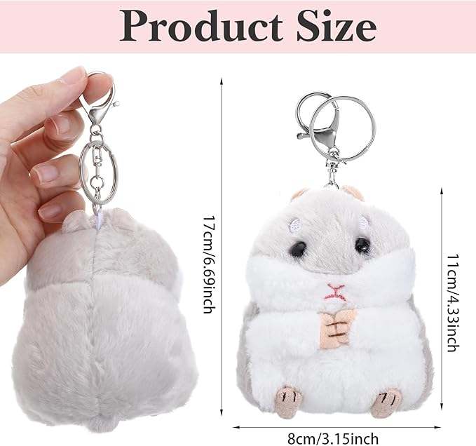 Cute Hamster Plush Keychains Stuffed Animal Keychain Plush Keychain Charms for Purse Wallet Backpack Handbag, Women's Key Rings and Keychains(Grey)