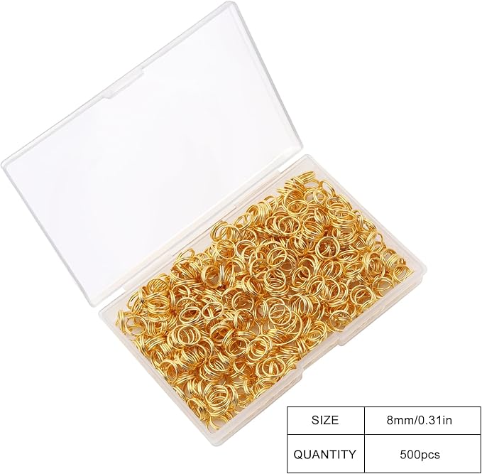 500Pcs Split Rings,Double Loop Jump Ring Sets Split Jump Rings for Jewelry Making,Small O Key Ring Earring Necklace Bracelet Connector for DIY Crafts Making Findings (Gold,8mm)