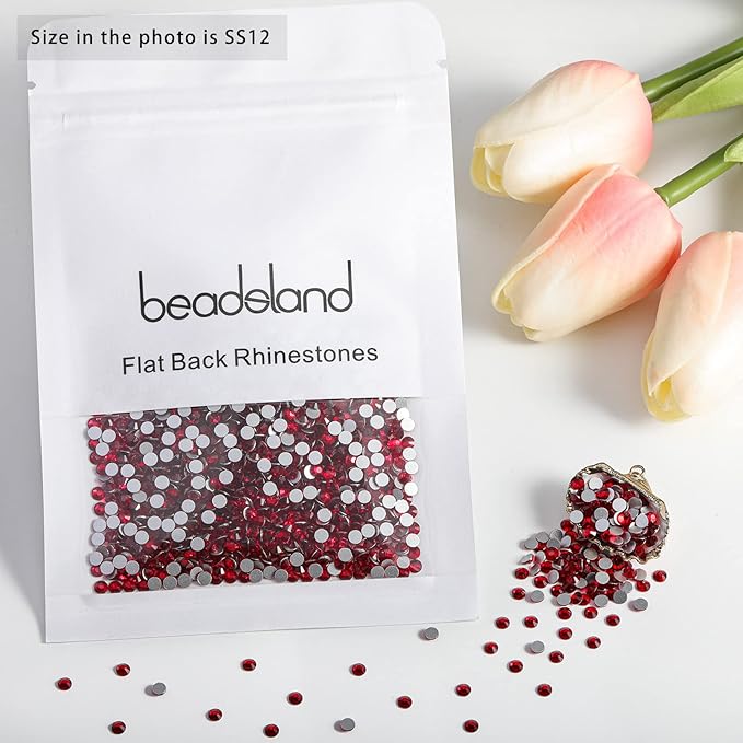 Beadsland Flat Back Crystal Rhinestones Round Gems for Nail Art and Craft Glue Fix, Siam, 3.0-3.2mm, SS12/1440pcs