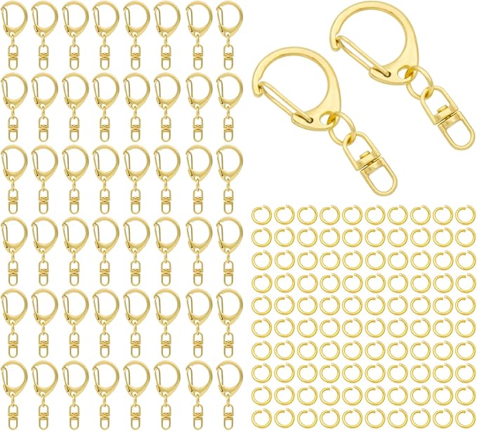 50 Sets Lobster Claw Clasps Keychain Clip D-snap Hook Clips with Swivel Snap and Open Jump Rings Golden for DIY Making Trinket Crafts Diameter 0.7inch (18mm)