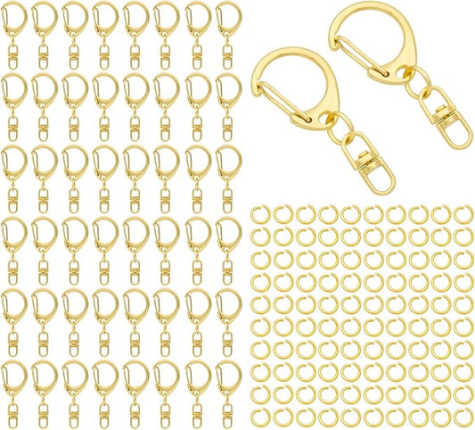 50 Sets Lobster Claw Clasps Keychain Clip D-snap Hook Clips with Swivel Snap and Open Jump Rings Golden for DIY Making Trinket Crafts Diameter 0.7inch (18mm)