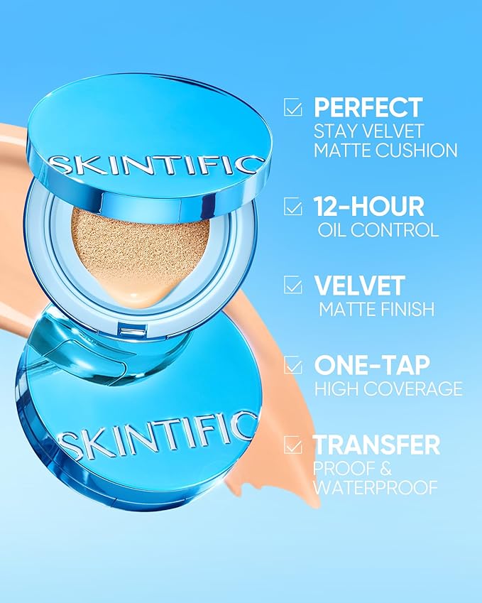 Velvet Matte Cushion Foundation Blue #01 Vanilla| Full Coverage,12H Oil Control,Ideal for Oily & Combination Skin,Waterproof,Long-Lasting, Lightweight, Hydrating,Transfer-Proof