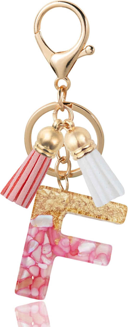 Initial Letter Keychain Cute Resin with 2 PU Tassel, Letter Keychain for Backpack Charms, Initial Keychains for Women