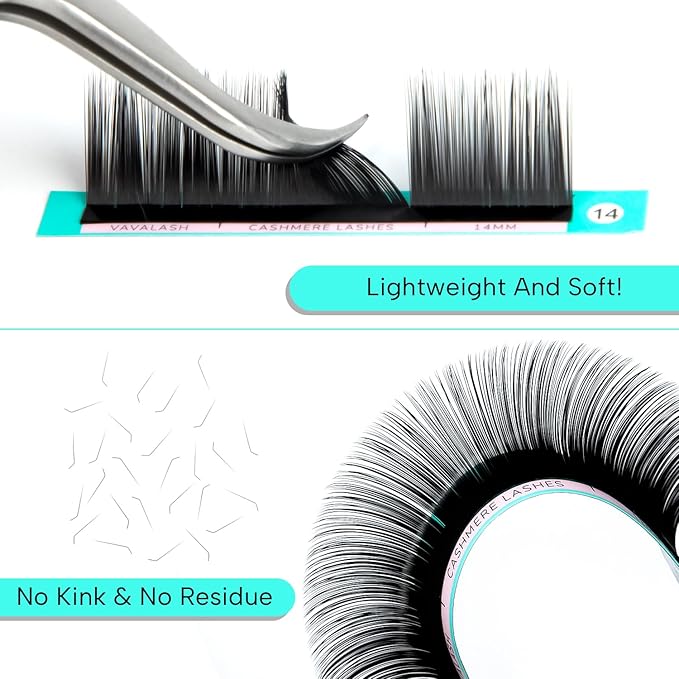 VAVALASH Cashmere Eyelash Extensions 0.03/0.05/0.07/0.15 Premium Lashes B L J Curl Volume Lash Extensions, Soft Super Matte Black Professional Lashes Extension Tray Supplies (0.05-L-8-15MM)