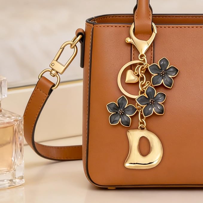 Snycler Bubble Initial Keychain Graceful Flower for bags car remote–A-Z Letter Charms for Women