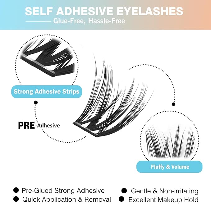 Madam Fifi 156 PCS Self-Adhesive Lash Clusters – No Glue Needed, Sticky Strip Individual Lashes for DIY Lash Extensions, Natural Look, Super Hold