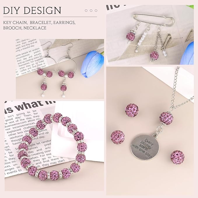 200 Pcs Light Purple Rhinestone Beads for Jewelry Making, Sparkle Crystal Clay Christmas for Bracelet Baseball Necklace Earring Crafting and DIY, Shiny Round Shamballa Disco Ball Beads Bulk