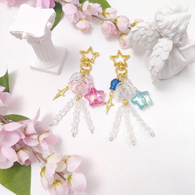 Y2K Aesthetic Keychains for Women Cute Flowers Star Cake Jellyfish Keychins Charms Kawaii Bag Purse Decor