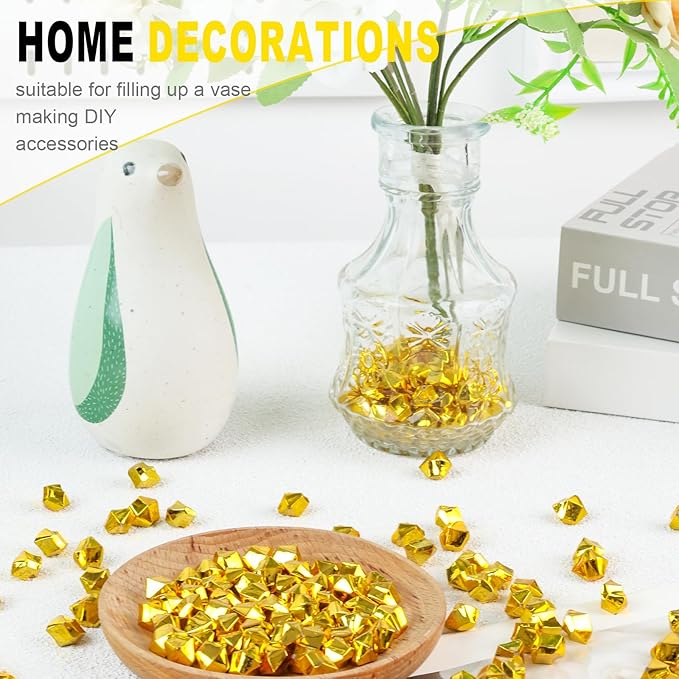 DomeStar 550PCS Gold Vase Fillers, Acrylic Fake Crushed Ice Fake Rocks Gold Nuggets Gems Plastic Diamonds for Vase Fillers Centerpiece Table Scatter Photography Props Display Decoration