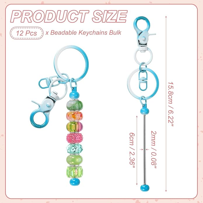 uxcell Beadable Keychain, Keychain Making Supplies, Blank Bead Metal Chain Bars for DIY Crafts Jewelry Making Gift