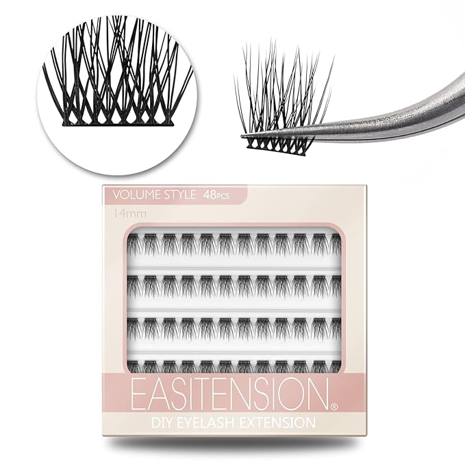 DIY Eyelash Extension, 3D Effect Glue Bonded Band Individual Lash 48 Clusters Volume Lashes Set, Home Eyelash Extension, C curl Lashes Pack 14MM-48 Clusters