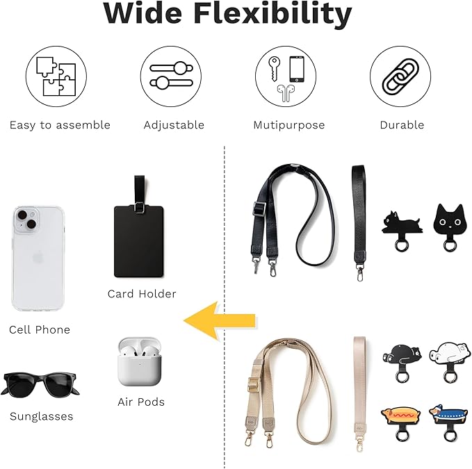 Anti-Theft Phone Strap, Adjustable Crossbody & Wrist Lanyard, Universal Tether Tab (2-Pack) for Secure Hands