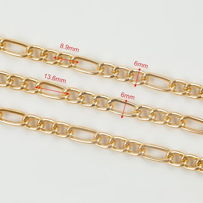 10 Meters Figaro Chain for Jewelry Making Gold Plated Aluminum Twisted Link Chains Roll with 50pcs Jump Rings + 20pcs Lobster Clasps