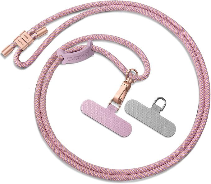 SURPHY Phone Lanyard for Cellphone Case, Phone Strap Crossbody with 2 Pack Tether Tab, Premium Metal Buckles, Cellphone Lanyard Crossbody for Women and Men, Pink & Purple