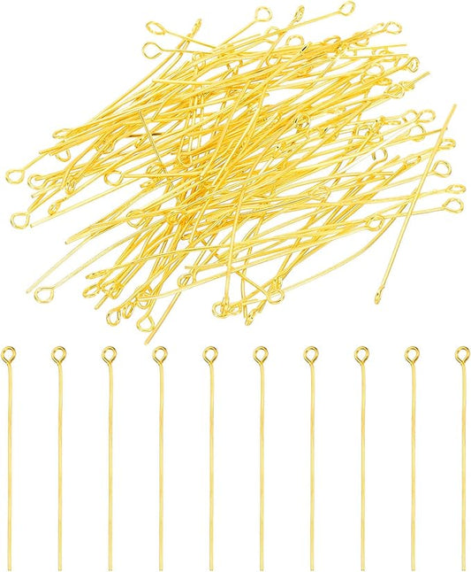PATIKIL 50mm Open Eye Pins, 150Pcs 23 Gauge Metal Head Pins Needles Eye Pins for Jewelry Making Findings Earring Necklace Bracelet DIY Crafts, Gold Tone