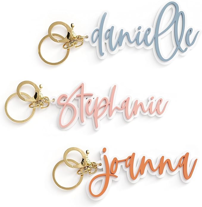 The Cotton & Canvas Co. Personalized Name Acrylic Keychain, Custom Name, Backpack Tag, Lunchbox Tag, Luggage Bag Tag, Retro, 3D, Gold Keyring, Gift for Her, Him, Kids