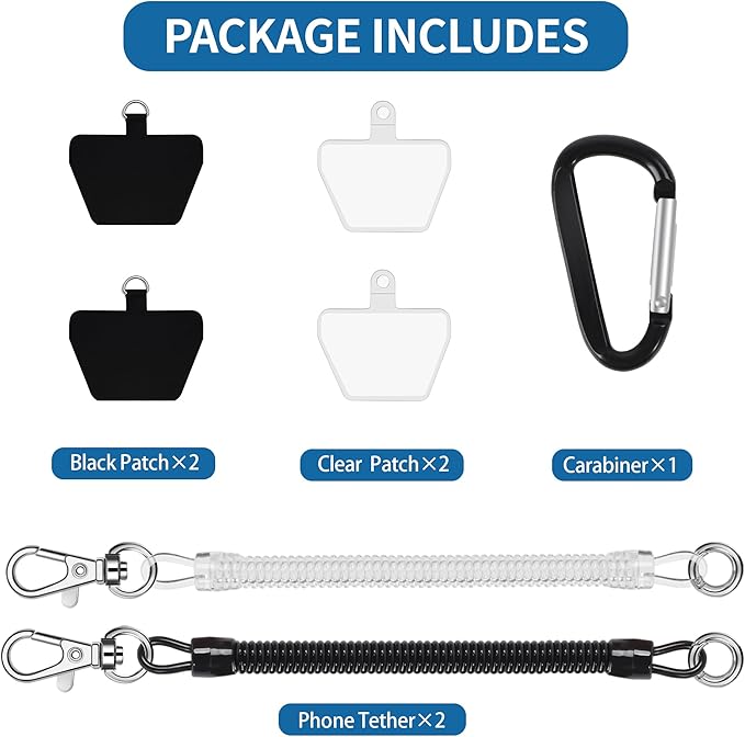 Doormoon Phone Lanyard Tether with 4 Patch, Cell Phone Lanyard with 2* Phone Tether, 4* Patch for Outdoor Hiking Climbing, BlackClear
