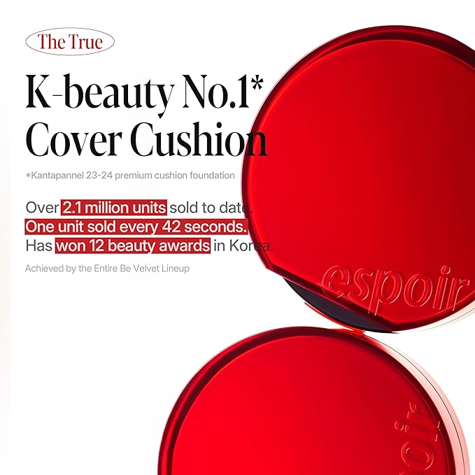 Espoir Be Velvet Cushion Foundation #45 Ganache | Quick and Easy Coverage with Long-lasting Color by Zero Oxidation, Velvety Smooth Finish & Lightweight Formula, Vegan, Korean Makeup, 0.46 oz